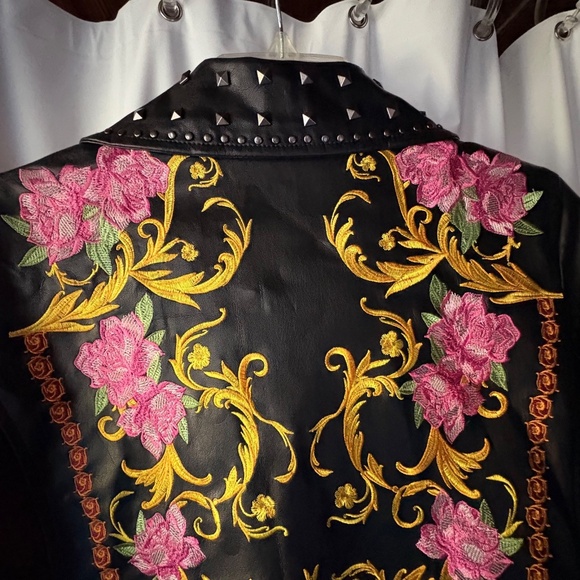 Silence + Noise Studded Embroidered Black Faux Leather Full Zip Jacket Women S - Picture 9 of 13